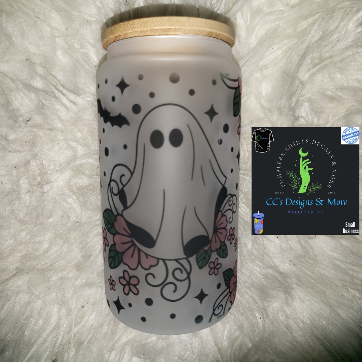 16 oz Ghosty Flowers Glass Tumbler