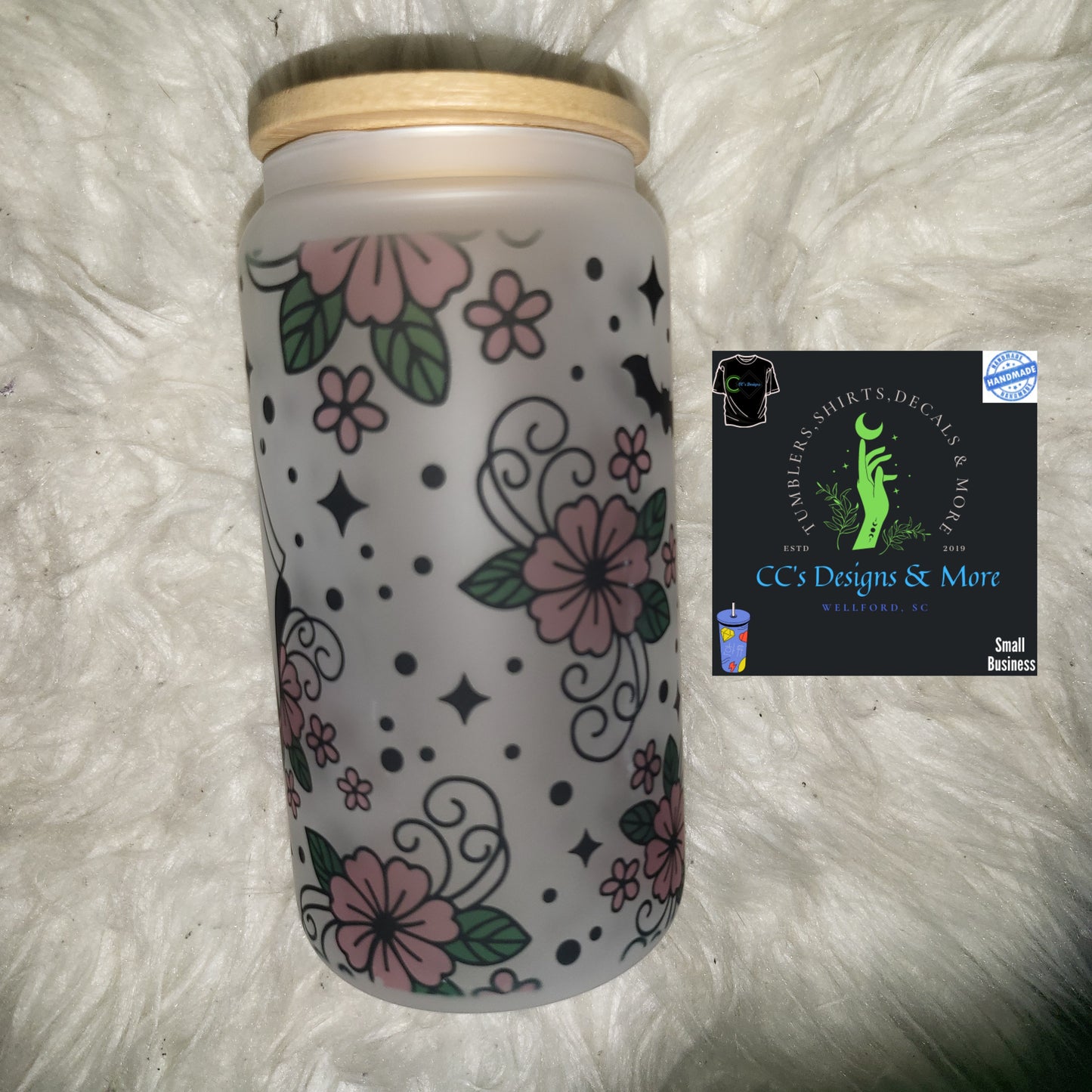 16 oz Ghosty Flowers Glass Tumbler