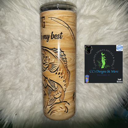 Gone Fishing Woodgrain Tumbler